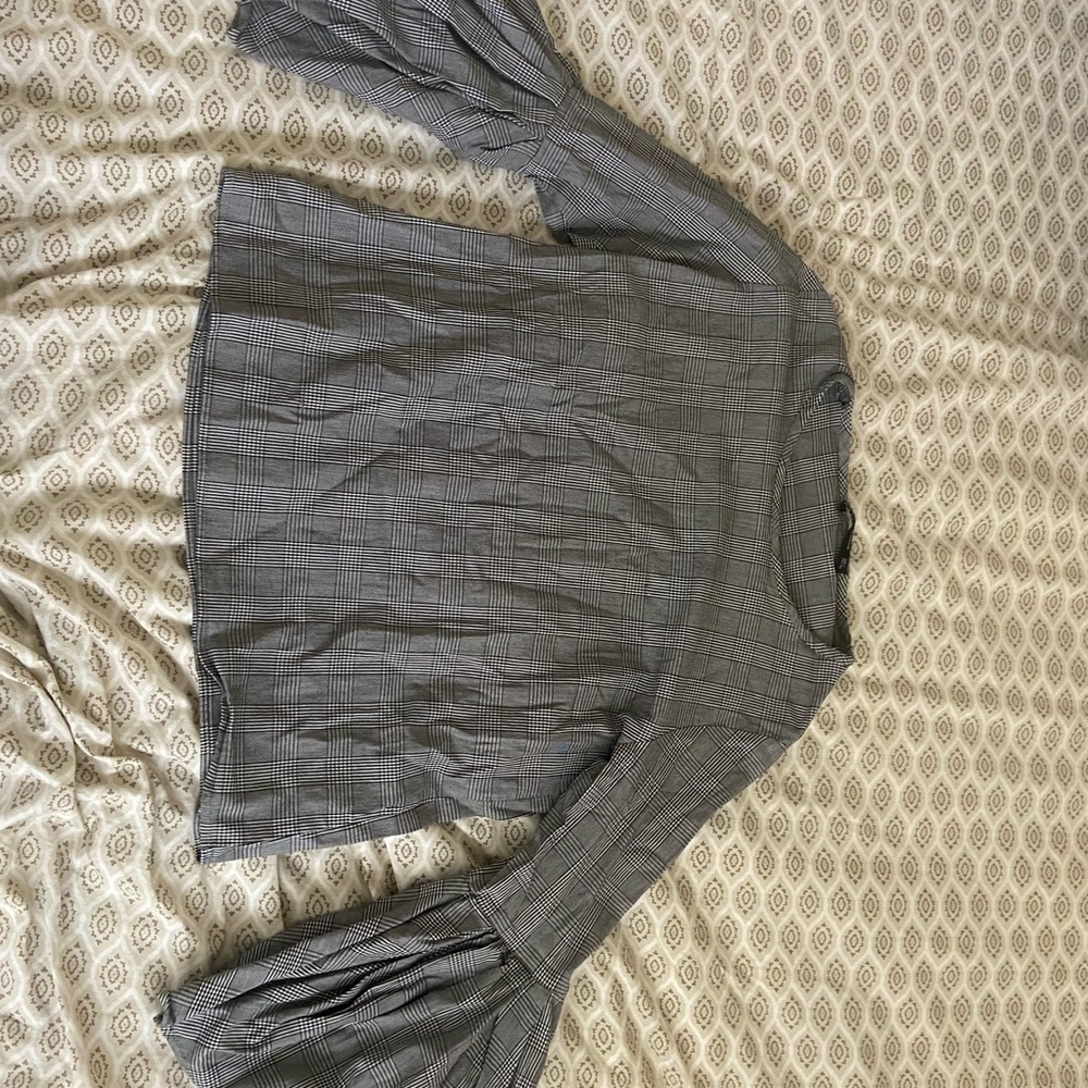 Zara plaid top with statement sleeves